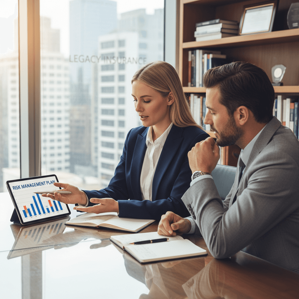 Insurance broker discussing coverage options with business owner