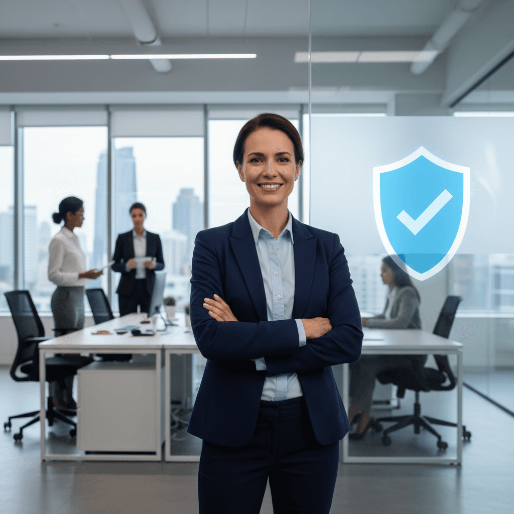 Employees working confidently in protected business environment